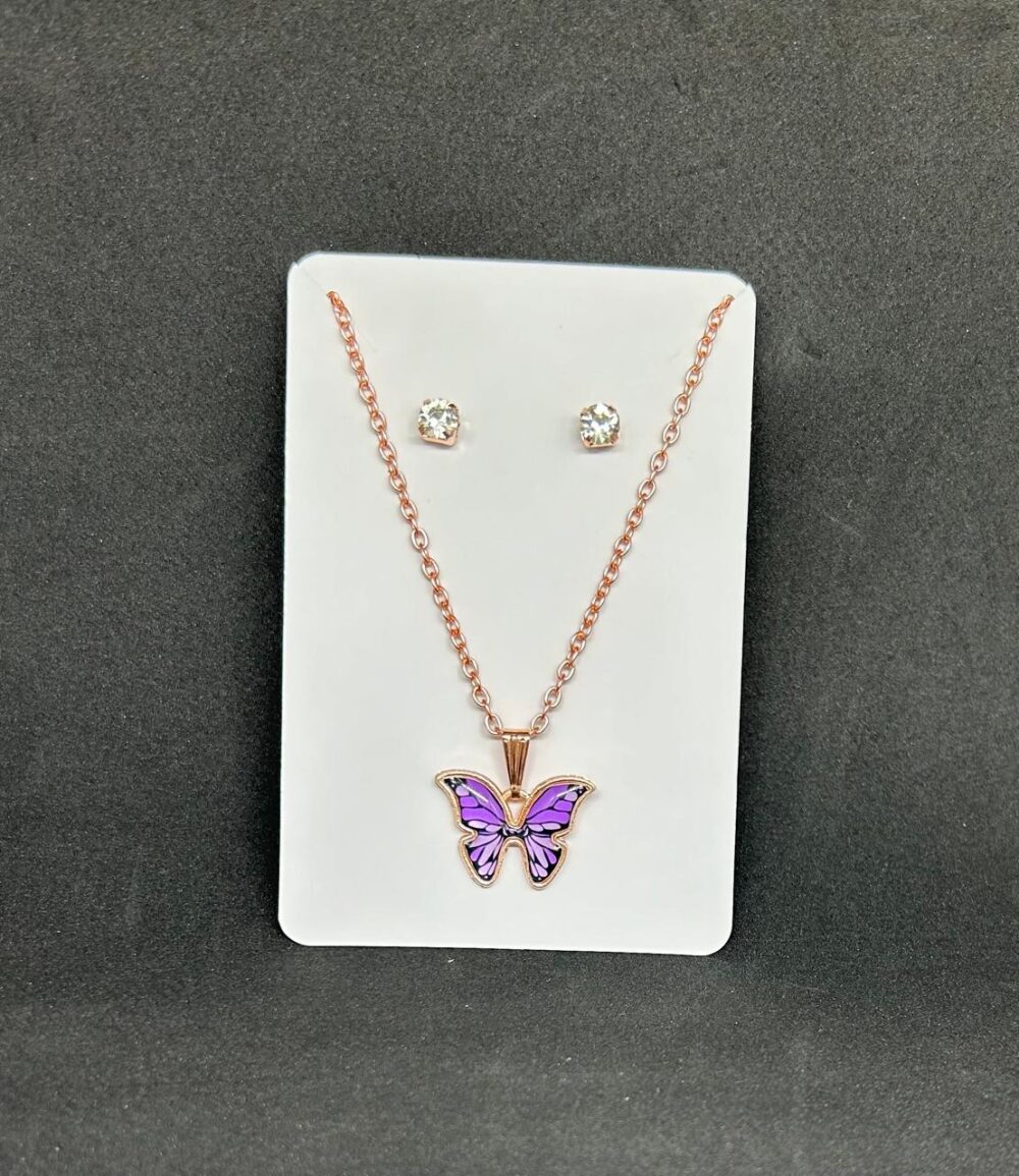 LAVENDER Butterfly Pendant Chain & Earrings Set